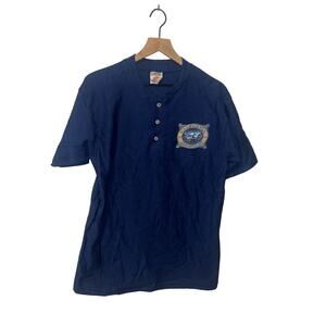 90s Vintage Oneita CA California Mammoth Lakes Blue Striped Shirt VTG L Large 19